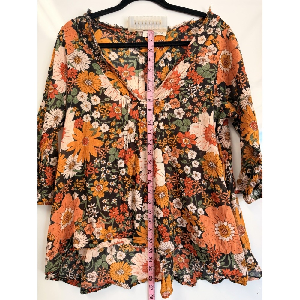 Natural Life Womens S/M Floral Cotton Long Sleeve Scoop Neck Boho Top - Picture 3 of 7